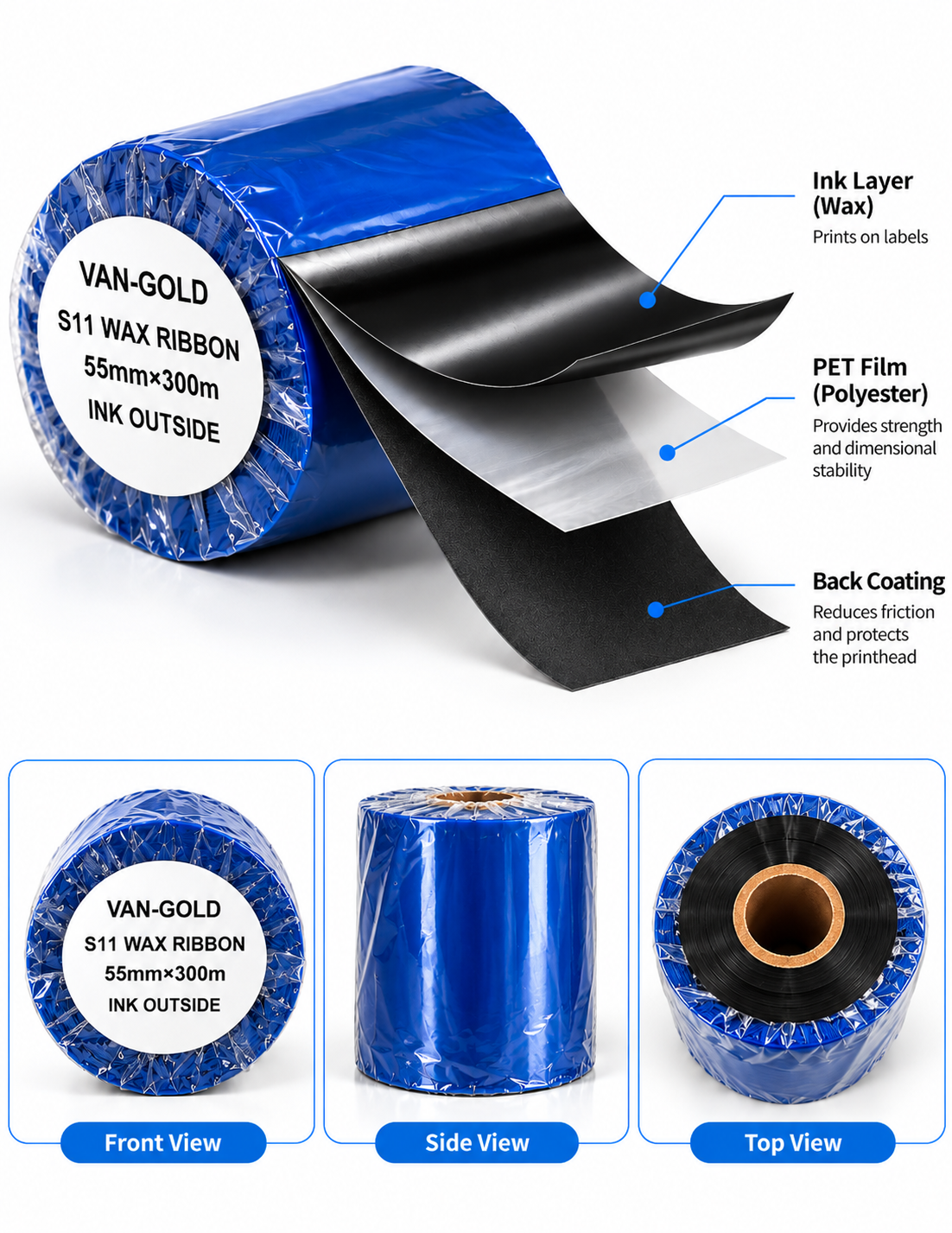 the van gold s11 wax ribbon is an economical thermal transfer ribbon designed for printing barcodes and standard paper labels in office and warehouse environments. the van gold s11 wax ribbon is an economical thermal transfer ribbon designed for printing barcodes and standard paper labels in office and warehouse environments.